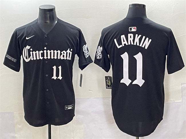 Men's Cincinnati Reds 11 Barry Larkin Black 'Gothic Queen City Edition' Vapor Premier Limited Stitched Baseball Jersey