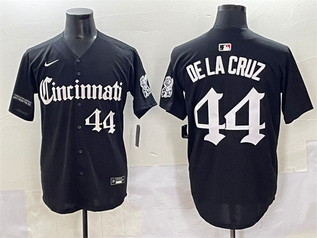 Men's Cincinnati Reds 44 Elly De La Cruz Black 'Gothic Queen City Edition' Vapor Premier Limited Stitched Baseball Jersey