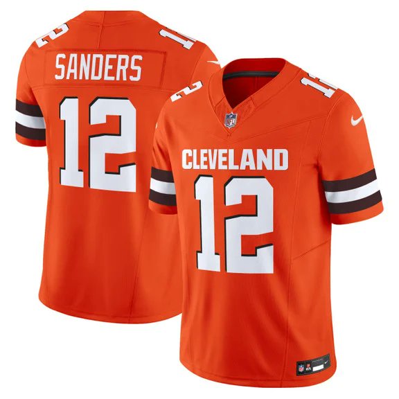 Men's Cleveland Browns 12 Shedeur Sanders Orange 2025 Draft F.U.S.E. Vapor Limited Stitched Football Jersey