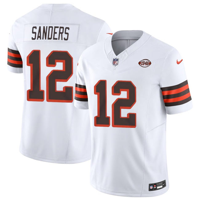 Men's Cleveland Browns 12 Shedeur Sanders White 2025 Draft 1946 Collection F.U.S.E. Vapor Limited Stitched Football Jersey