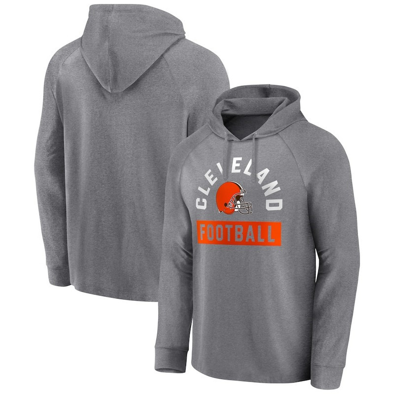 Men's Cleveland Browns Fanatics Branded Heathered Gray No Time Off Raglan Pullover Hoodie