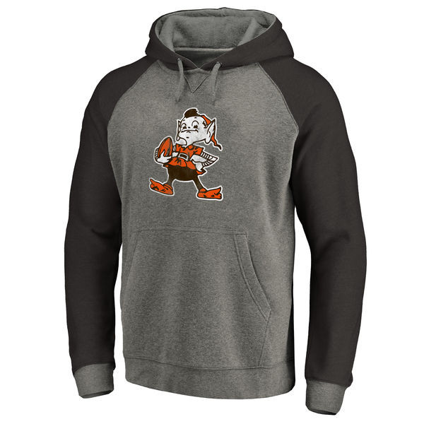 Men's Cleveland Browns NFL Pro Line by Fanatics Branded Gray Black Throwback Logo Big Tall Tri Blend Raglan Pullover Hoodie