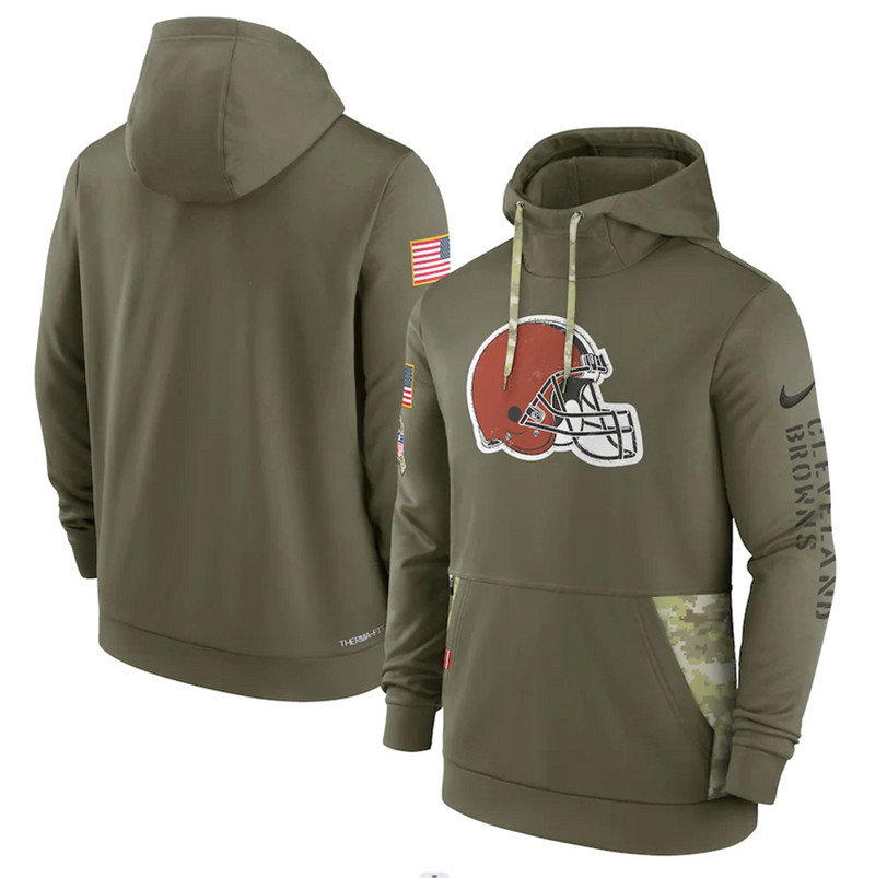 Men's Cleveland Browns Nike Olive 2022 Salute to Service Therma Performance Pullover Hoodie