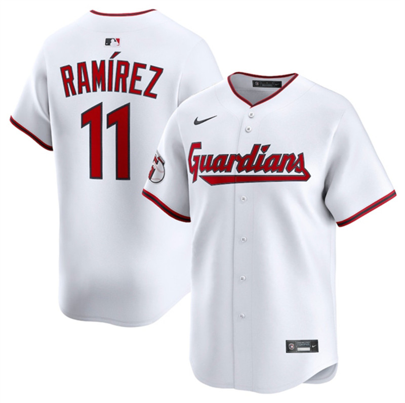 Men's Cleveland Guardians 11 Jose Ramirez White Home Limited Stitched Baseball Jersey