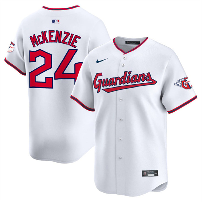 Men's Cleveland Guardians 24 Triston McKenzie White Home Limited Stitched Baseball Jersey