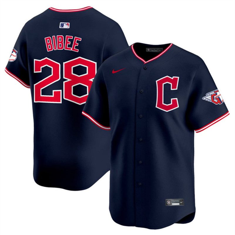 Men's Cleveland Guardians 28 Tanner Bibee Navy 2025 Alternate Limited Stitched Baseball Jersey
