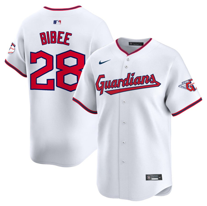 Men's Cleveland Guardians 28 Tanner Bibee White Home Limited Stitched Baseball Jersey