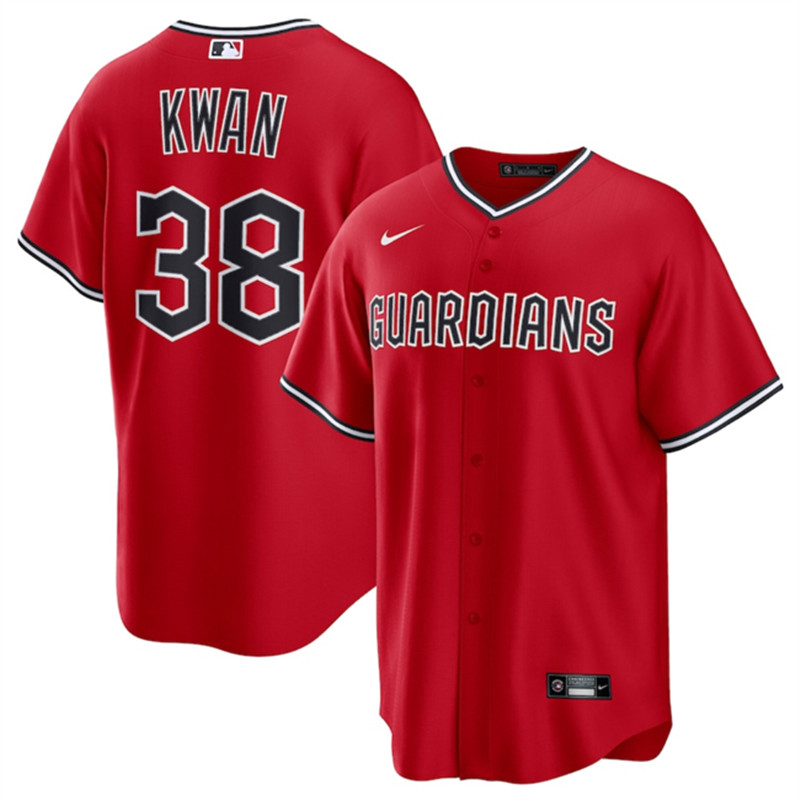 Men's Cleveland Guardians 38 Steven Kwan Red Cool Base Limited Stitched Baseball Jersey