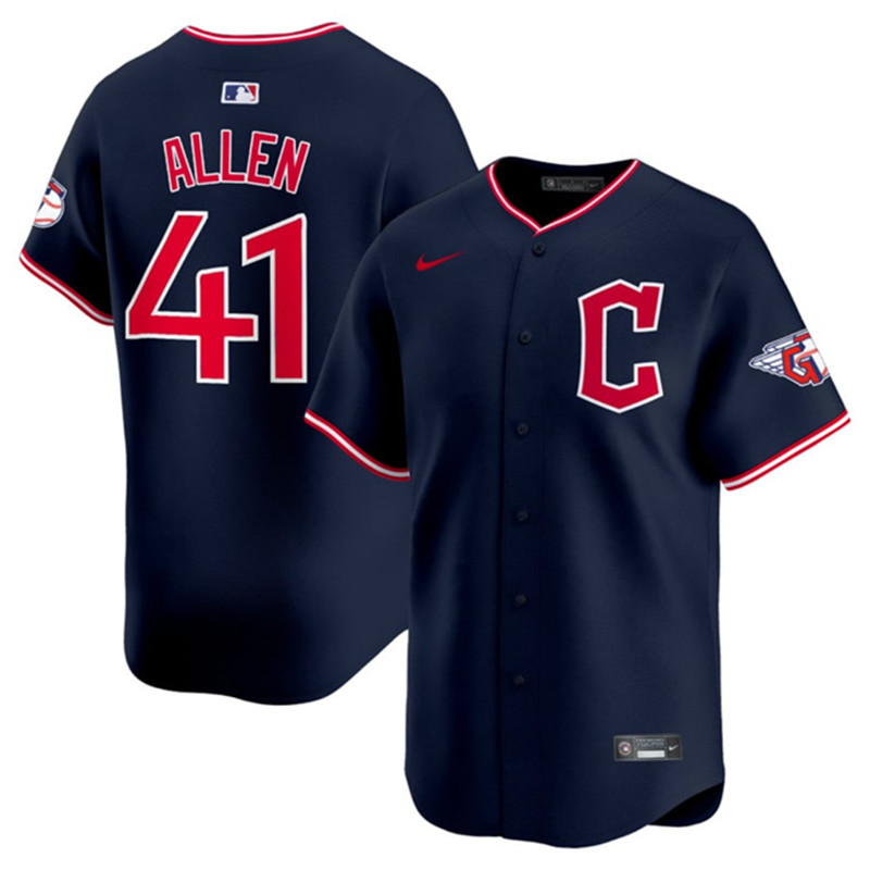 Men's Cleveland Guardians 41 Carlos Santana Navy 2025 Alternate Limited Stitched Baseball Jersey