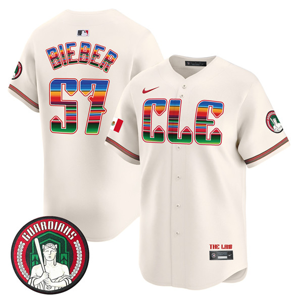 Men's Cleveland Guardians 57 Shane Bieber Cream Mexico Vapor Premier Limited Stitched Baseball Jersey