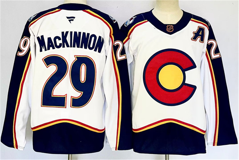 Men's Colorado Avalanche 29 Nathan MacKinnon White Alternate With A Patch Reverse Retro Stitched Jersey