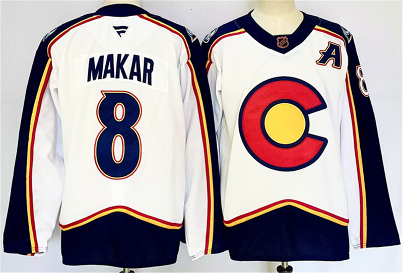 Men's Colorado Avalanche 8 Cale Makar White 2024 25 With A Patch Reverse Retro Stitched Jersey