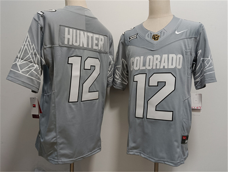 Men's Colorado Buffaloes 12 Travis Hunter Grey With XII Patch 2024 F.U.S.E Stitched Football Jersey