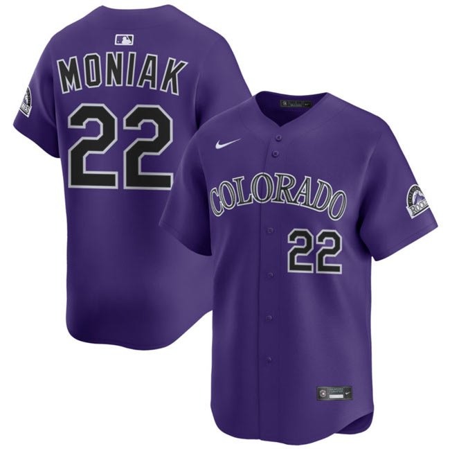 Men's Colorado Rockies 22 Mickey Moniak Purple Limited Stitched Baseball Jersey