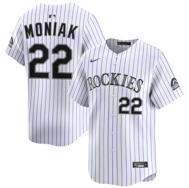 Men's Colorado Rockies 22 Mickey Moniak White Home Limited Stitched Baseball Jersey