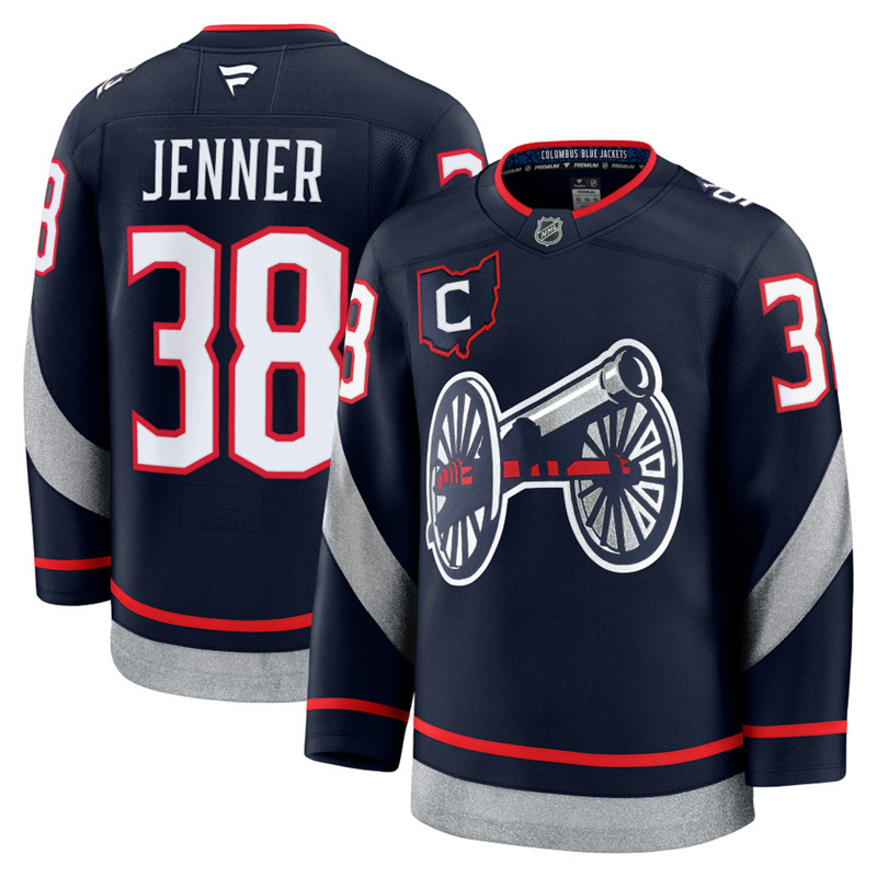 Men's Columbus Blue Jackets 38 Boone Jenner Navy 2024 25 With C Patch Stitched Hockey Jersey