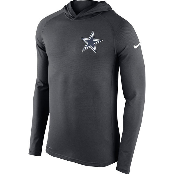 Men's Dallas Cowboys  Charcoal Stadium Touch Hooded Performance Long Sleeve T Shirt