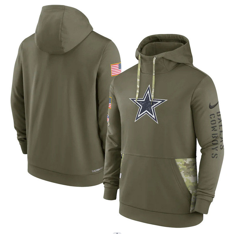 Men's Dallas Cowboys Nike Olive 2022 Salute to Service Therma Performance Pullover Hoodie