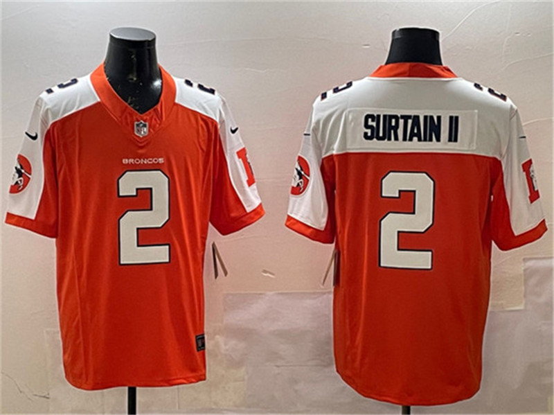 Men's Denver Broncos 2 Patrick Surtain II Orange White 2024 F.U.S.E. V2 Throwback Vapor Limited Alternate Stitched Jersey
