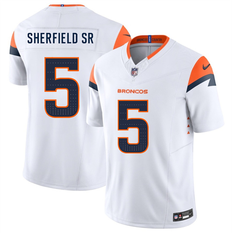 Men's Denver Broncos 5 Trent Sherfield Sr White 2025 F.U.S.E. Vapor Limited Football Stitched Jersey