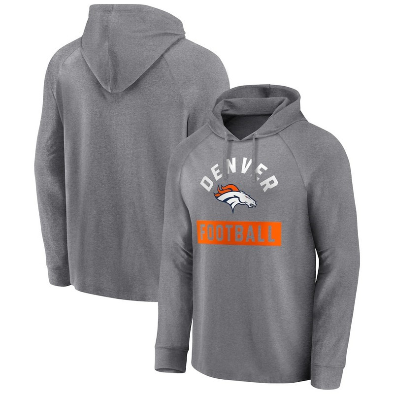 Men's Denver Broncos Fanatics Branded Heathered Gray No Time Off Raglan Pullover Hoodie