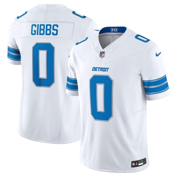 Men's Detroit Lions 0 Jahymr Gibbs White 2025 F.U.S.E. Vapor Limited Football Stitched Jersey