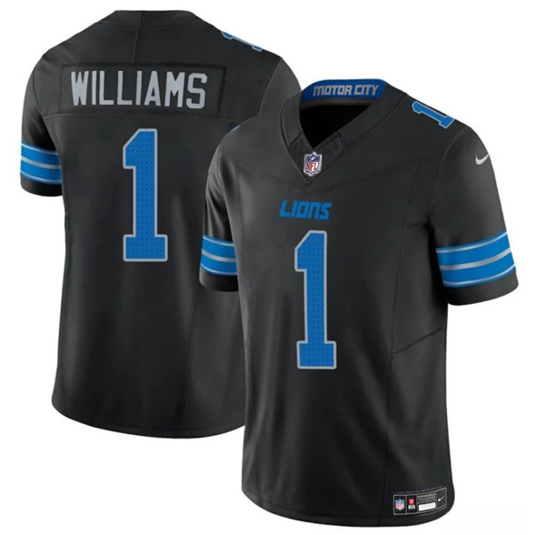 Men's Detroit Lions 1 Jameson Williams Black 2025 F.U.S.E. Vapor Limited Football Stitched Jersey
