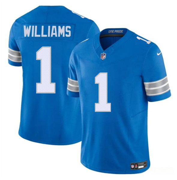 Men's Detroit Lions 1 Jameson Williams Blue 2025 F.U.S.E. Vapor Limited Football Stitched Jersey