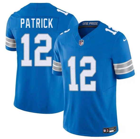Men's Detroit Lions 12 Tim Patrick Blue 2025 F.U.S.E. Vapor Limited Football Stitched Jersey