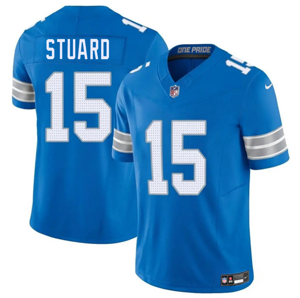 Men's Detroit Lions 15 Grant Stuard Blue 2025 F.U.S.E. Vapor Limited Football Stitched Jersey