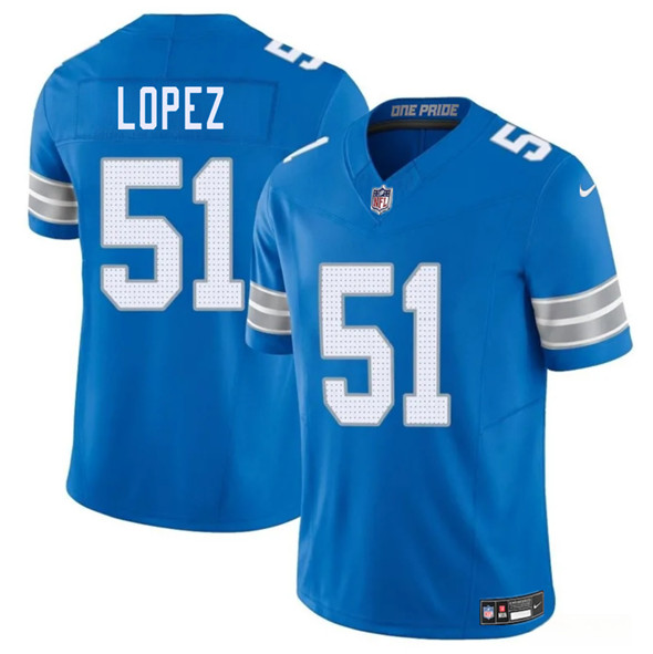 Men's Detroit Lions 51 Roy Lopez Blue 2025 F.U.S.E. Vapor Limited Football Stitched Jersey
