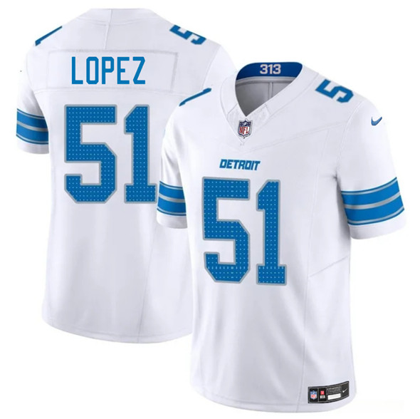Men's Detroit Lions 51 Roy Lopez White 2025 F.U.S.E. Vapor Limited Football Stitched Jersey