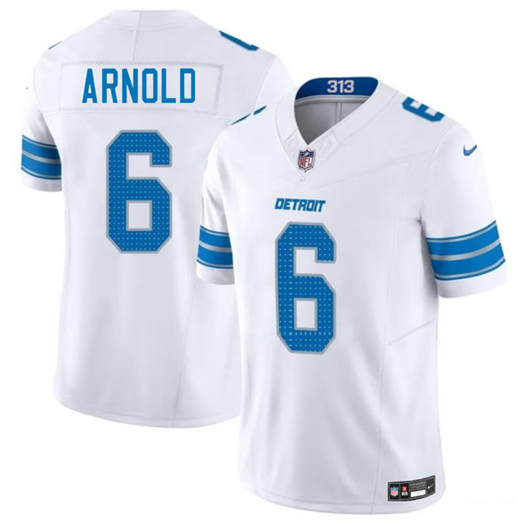 Men's Detroit Lions 6 Terrion Arnold White 2025 F.U.S.E. Vapor Limited Football Stitched Jersey