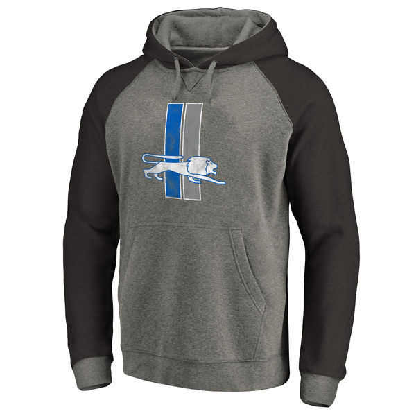 Men's Detroit Lions NFL Pro Line by Fanatics Branded Gray Black Throwback Logo Big Tall Tri Blend Raglan Pullover Hoodie