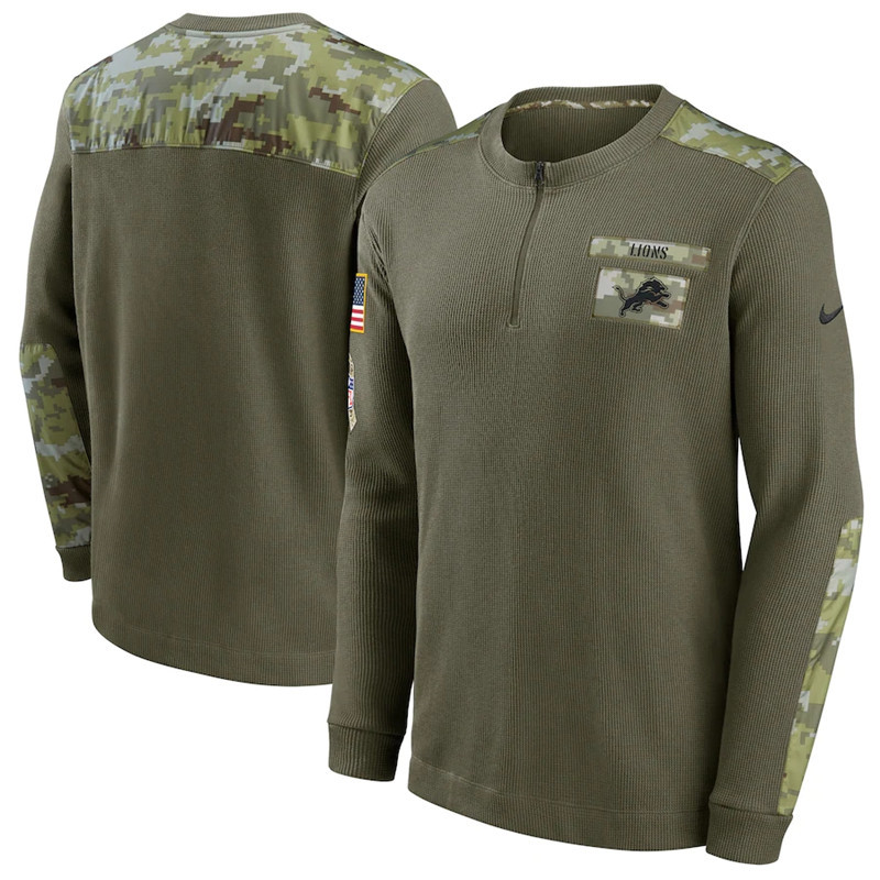 Men's Detroit Lions Nike Olive 2021 Salute To Service Henley Long Sleeve Thermal Top