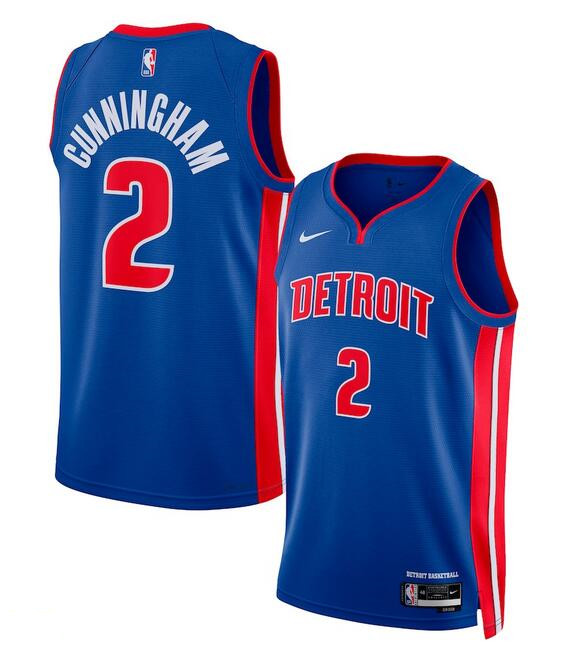 Men's Detroit Pistons 2 Cade Cunningham Blue 2024 Icon Edition Stitched Baseball Jersey