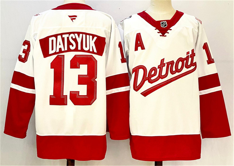 Men's Detroit Red Wings 13 Pavel Datsyuk White Red 2024 25 With A Patch Stitched Jersey