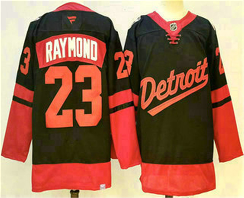 Men's Detroit Red Wings 23 Lucas Raymond Black 2025 Stadium Series Stitched Jersey