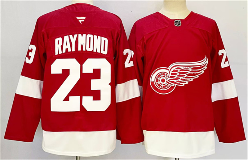Men's Detroit Red Wings 23 Lucas Raymond Red 2024 25 Home Stitched Jersey