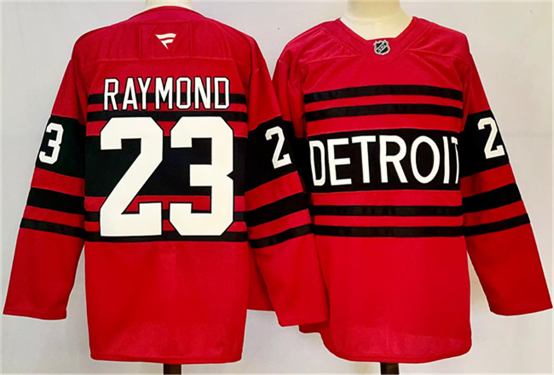 Men's Detroit Red Wings 23 Lucas Raymond Red 2024 25 Reverse Retro Stitched Jersey