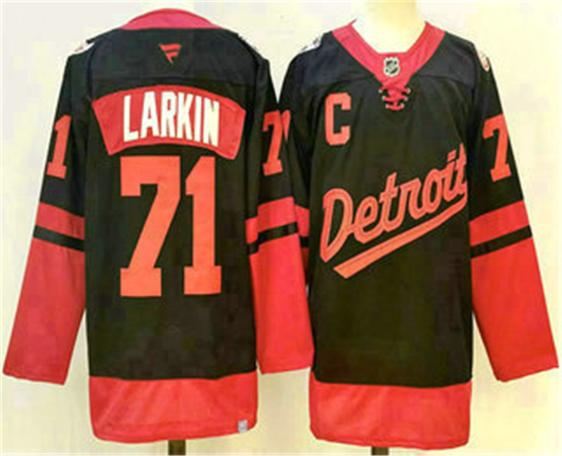 Men's Detroit Red Wings 71 Dylan Larkin Black 2025 Stadium Series Stitched Jersey