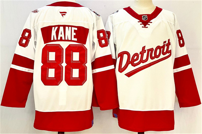 Men's Detroit Red Wings 88 Patrick Kane White Red 2024 25 Stitched Jersey