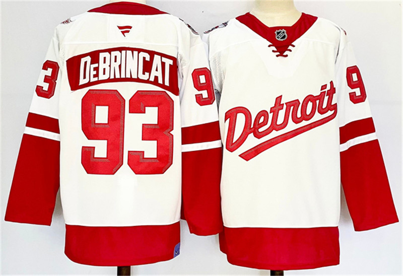 Men's Detroit Red Wings 93 Alex DeBrincat White Red 2024 25 Stitched Jersey