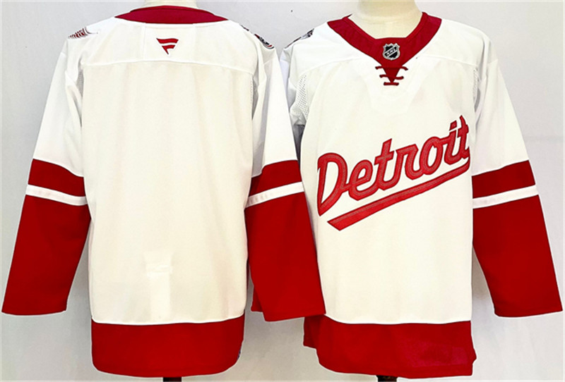 Men's Detroit Red Wings Blank White Red 2024 25 Stitched Jersey