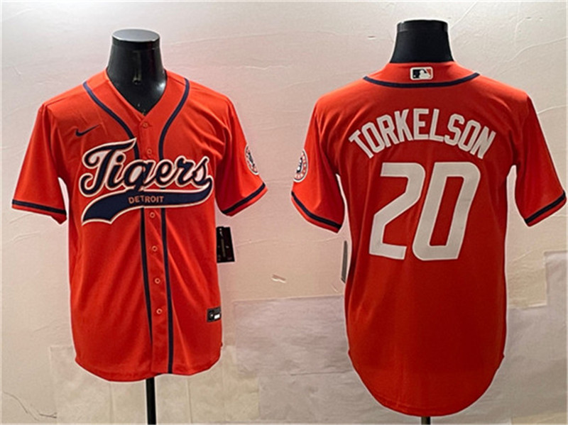 Men's Detroit Tigers 20 Spencer Torkelson Orange With Patch Cool Base Stitched Baseball Jersey