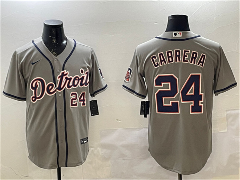 Men's Detroit Tigers 24 Miguel Cabrera Gray Cool Base Stitched Baseball Jersey