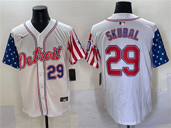 Men's Detroit Tigers 29 Tarik Skubal White 2025 Memorial Day Vapor Premier Limited Stitched Baseball Jersey
