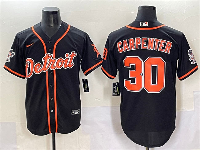 Men's Detroit Tigers 30 Kerry Carpenter Black With Patch Cool Base Stitched Baseball Jersey