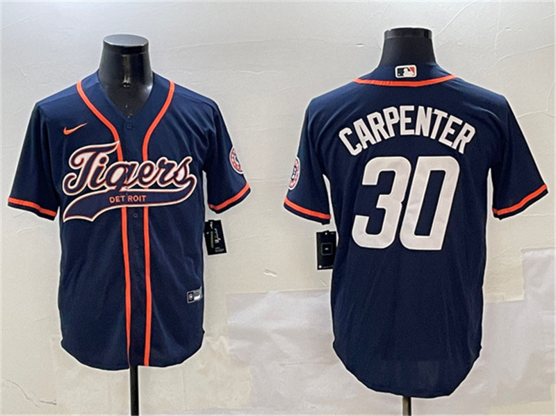 Men's Detroit Tigers 30 Kerry Carpenter Navy With Patch Cool Base Stitched Baseball Jersey