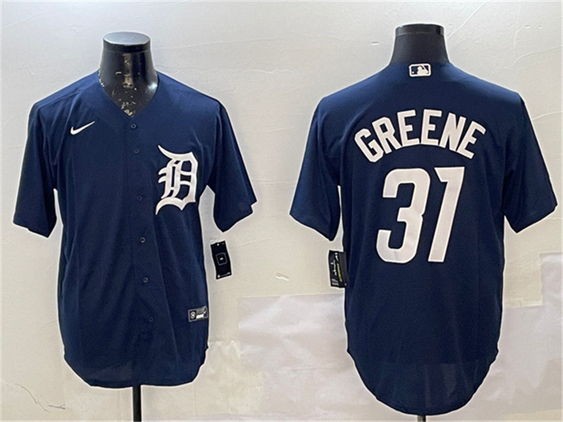 Men's Detroit Tigers 31 Riley Greene Navy Cool Base Stitched Baseball Jersey